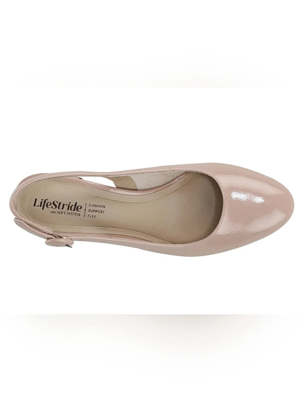 NEW LifeStride Tia Slingback Block Heel Pump in Beige Patent Size 10